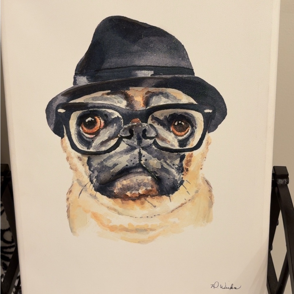 Pug Canvas Art with Hat and Glasses